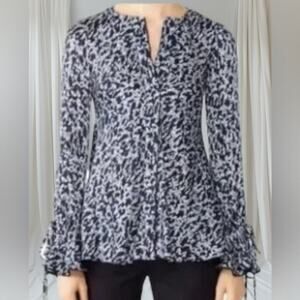 Derek Lam IO Crosby Navy Lite Blue Print Long Bell Sleeve Blouse Size 2